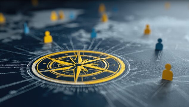 Global network concept, compass in center