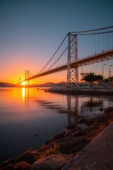 Obraz premium Sunrise over a cable-stayed bridge