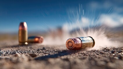 Bullets impact desert landscape