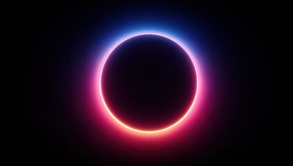 A vibrant, glowing neon circle framed by a spectrum of vibrant colors, creating a mesmerizing abstract design.