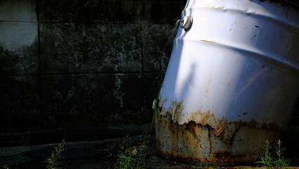 old rusty metal barrel