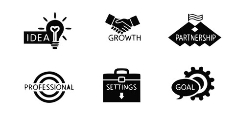 Icon of 6 business step icon vectors illustration silhouettes 