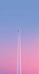 Airplane flight trails in a pastel sky