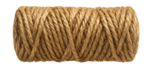 Organic jute twine with rough texture and twisted, fibrous strands