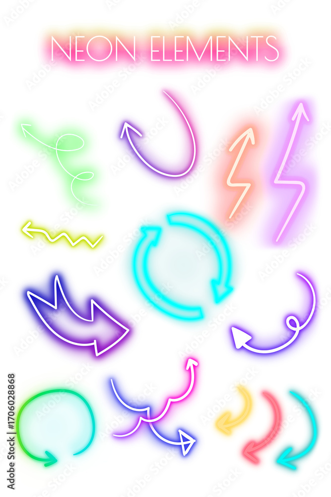 Poster neon arrows sign set design element
