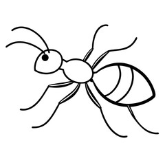 Simple black line art illustration of an ant in silhouette style