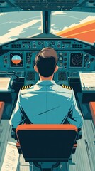 Pilot in Cockpit with Control Panel and Flight Instruments