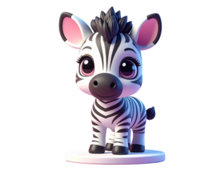 Chibi-Style Cartoon Zebra on Minimal Stand (2)