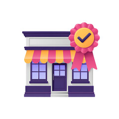 Certified small business storefront with check mark badge  
