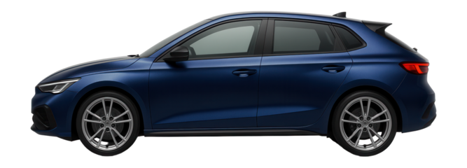 Sporty compact liftback with bold color accents and alloy wheels