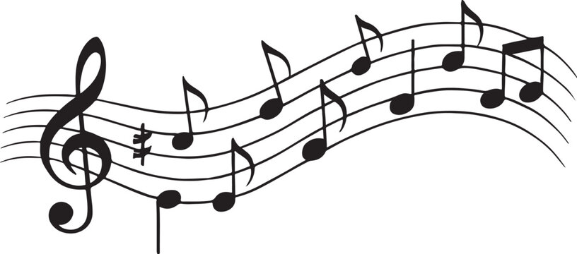 PrintWavy musical staff with treble clef and black notes