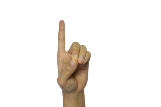 Raised index finger on a transparent background symbolizing counting or highlighting an important