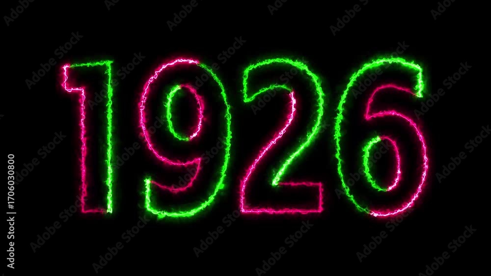 Poster 1926 neon line text animation. 1926 year text effect with neon glow. colorful 1926 typography effect