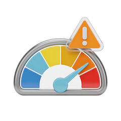 Colorful risk meter with warning sign and high alert level  
