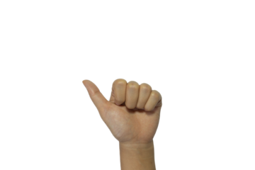 Human hand with thumb gesture resembling phone call, isolated with transparency, visual