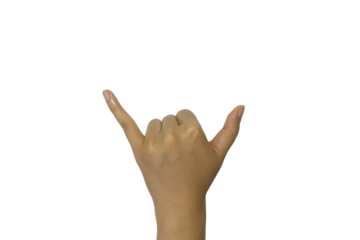Hand gesture portraying the hang loose sign against a transparent background image for design and