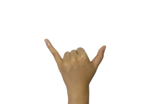 Hand gesture portraying the hang loose sign against a transparent background image for design and