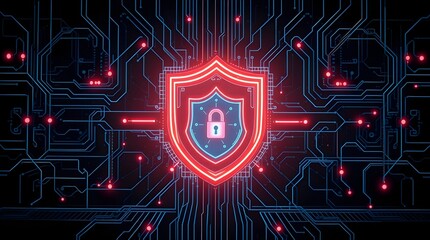 Futuristic AI Cyber Defense Matrix with Glowing Neon Firewall, Encrypted Holographic Data Streams, and Digital Shield