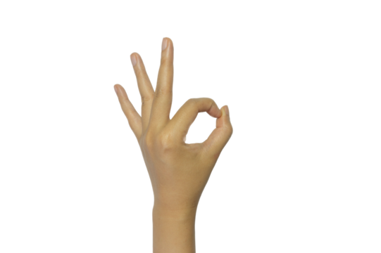 Human hand gesture conveying affirmation in a PNG file with transparent rendering for multipurpose - Powered by Adobe
