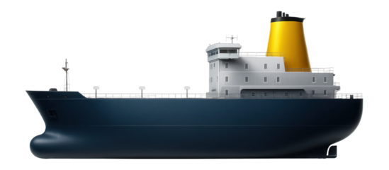 Container ship with a distinctive yellow funnel and streamlined superstructure