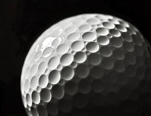 Close up of a Golf Ball Showcasing Dimples and Texture in Detailed Black and White.