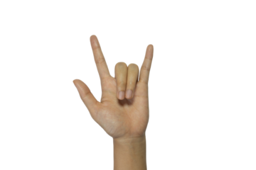 Hand gesture expressing 'I love you' in sign language with transparent backdrop