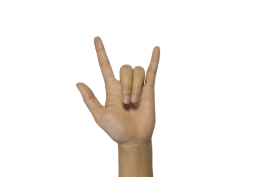 Hand gesture expressing 'I love you' in sign language with transparent backdrop
