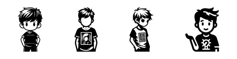 Modern Minimalist Boy Wearing Graphic T Shirt Icon, Flat Silhouette of a Casual Outfit Vector for Fashion Illustration Design