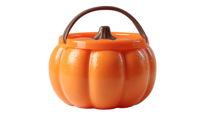 Orange plastic Halloween trick-or-treat bucket pumpkin, isolated on white background