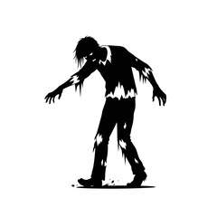 Vector art of zombie silhouette scary undead monster walking with arms outstretched, halloween character in black and white style