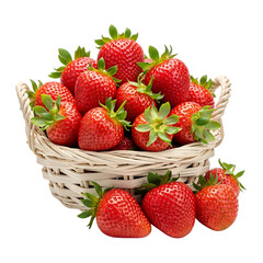 A woven basket overflowing with ripe, red strawberries, isolated on transparent background