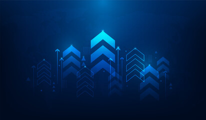business finance arrow growth global technology background. graph stock market trading investment. trend profit income.