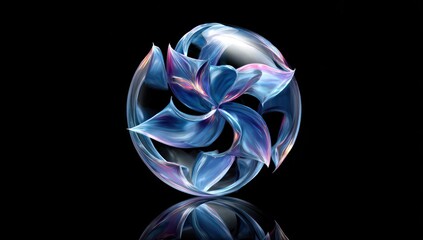 A swirling, abstract sphere of vibrant blue and purple, reflecting light against a black background.