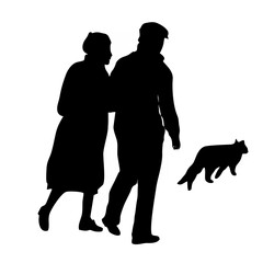 Elderly Couple with Cat Silho...