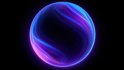A vibrant, glowing sphere with swirling, luminous lines of purple and blue against a dark background.