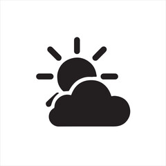 Weather Symbol: A simple yet expressive black and white illustration representing the sun and cloud. This graphic can be used to represent weather, climate, and forecast conditions