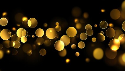 A graphic design featuring a dark background dotted with numerous golden circles, showcasing a luminous and festive mood.