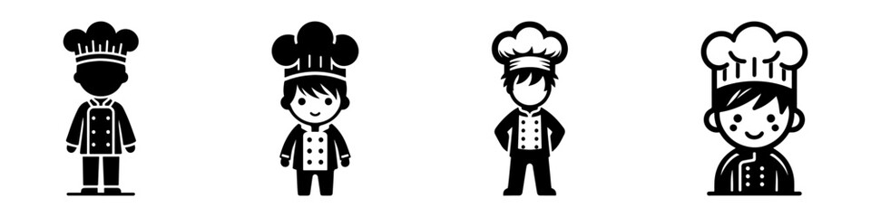 Modern Minimalist Boy with Half Body Wearing Chef Outfit Icon, Flat Silhouette of a Professional Outfit Vector for Culinary Illustration Design