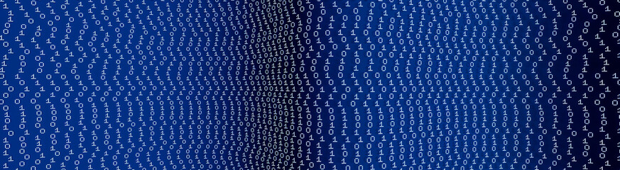 Binary code in blue and white, computer language, software programming. Technology, coding, science, artifical intelligence, machine learning. 3D illustration