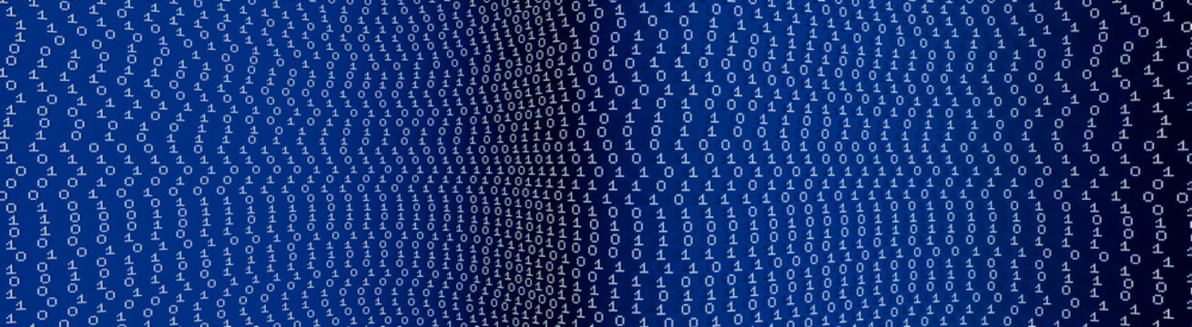 Binary code in blue and white, computer language, software programming. Technology, coding, science, artifical intelligence, machine learning. 3D illustration