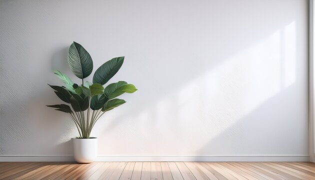 plant in a white room with a white wall and a wooden floor