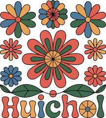 Huichol mexican art flower logo icon vector white background .