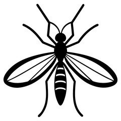 Stylized black silhouette of a mosquito with wings and legs spread on a white background