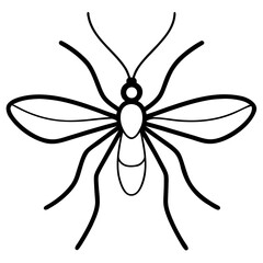 Simple black outline drawing of a mosquito insect with wings and antennae silhouette