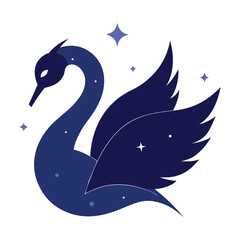Fototapeta premium Graceful Swan Vector in Midnight Blue with Glowing Constellation Wings on White Background