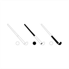 A clean, simple vector graphic illustration of three field hockey sticks positioned with a ball under each.