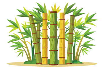 Lush Bamboo Grove Vector Illustration with Tall Green Stalks and Vibrant Foliage