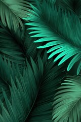 Emerald fronds A tropical close-up of large, dark green palm leaves with sharp details creates a rich, natural, and soothing vertical composition