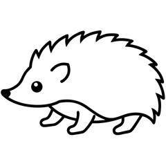Cute cartoon hedgehog walking in a simple outline silhouette style