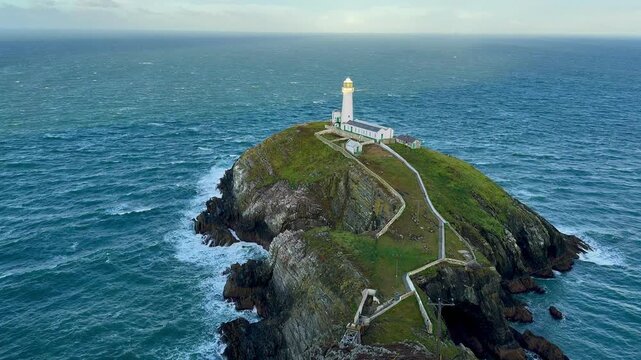 South Stack Lighthouse on the island of Anglesey in north Wales in the United Kingdom. The lighthouse was built in 1809.